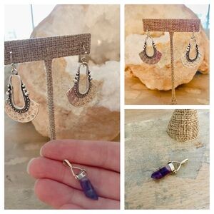 925 Silver 1” Amethyst Point Terminated Crystal Pendant and Chandelier Earrings